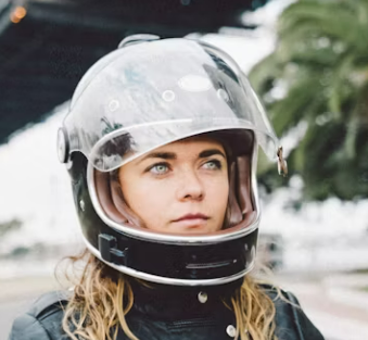 Woman in helmet